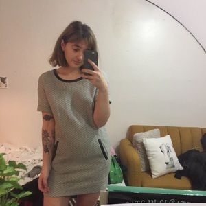 Club Monaco quilted shift dress with leather trim